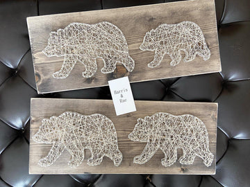 Two Bears String Art - Cream on Brown