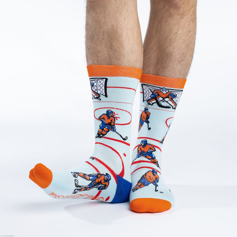 Men's Orange & Blue Hockey Active Fit Crew Socks
