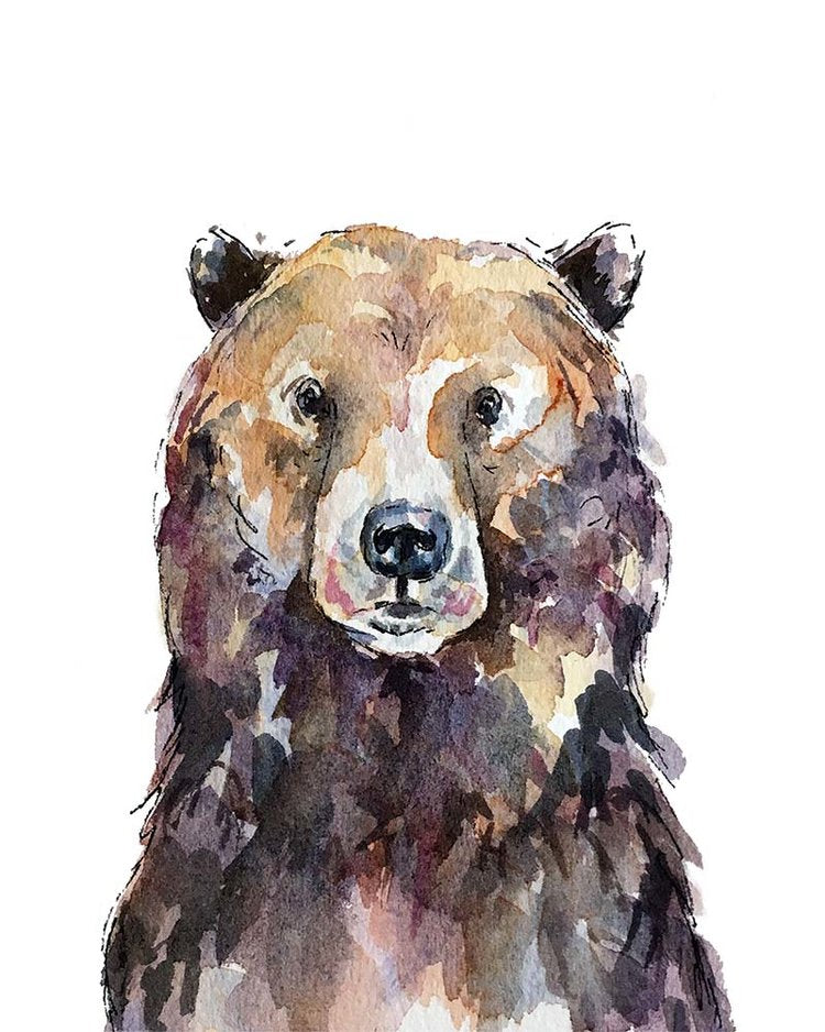 Brown Grizzly 8x10 Watercolour Print