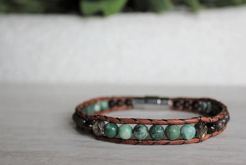 Womens Gemstone & Leather Bracelet