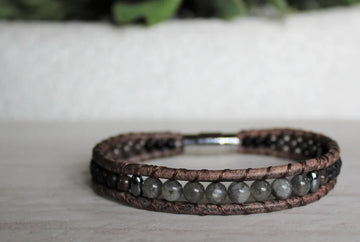 Mens Gemstone & Leather Bracelet