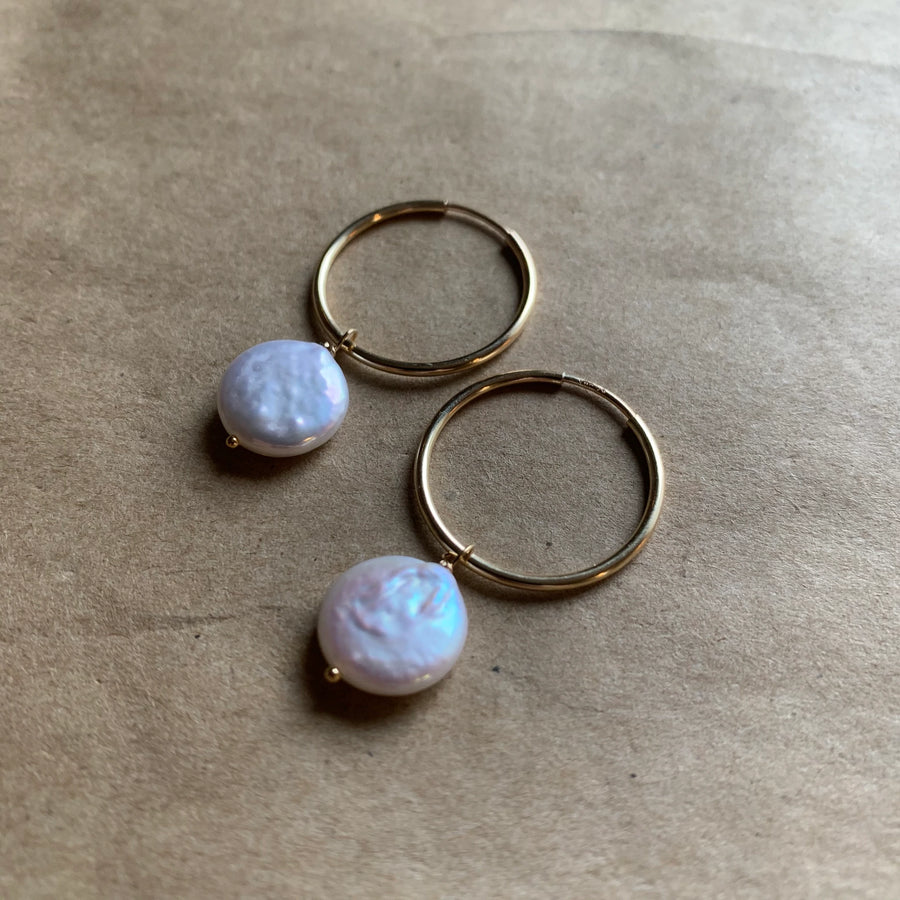 Brenda Hoops Gold with Cream Pearls