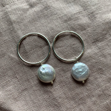 Brenda Hoops Sterling Silver With Cream Pearls