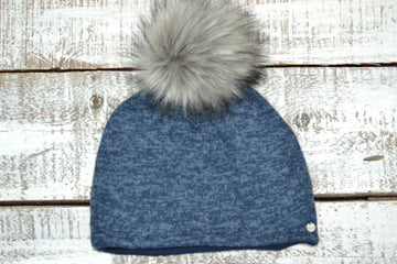 Faux Fur Pompom Toque Blue