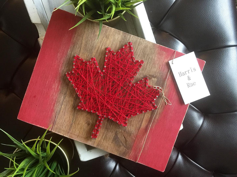 Canada Flag String Art Red on Brown