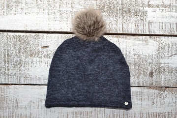 Faux Fur Pompom Toque Black