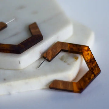 Wood and Resin Hexagon Stud