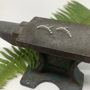 Beaded Ear Climber Earring Silver