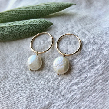 Brenda Hoops Gold with Cream Pearls