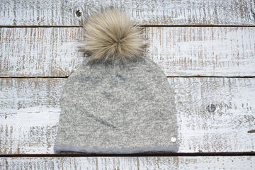 Faux Fur Pompom Toque Grey