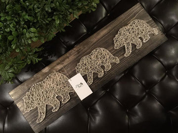 Harris & Rae String Art Mama Bear and Cubs Cream on Brown