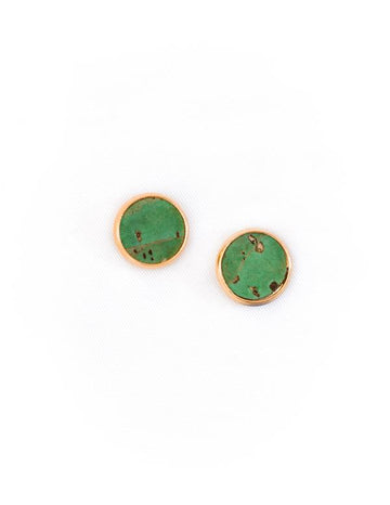 Meadow Green Cork Studs - Gold Setting