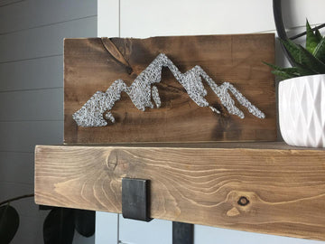 Mountains String Art - Cream on Brown