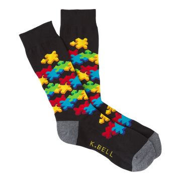 Men's Fashion Jigsaw Puzzle Sock - Black