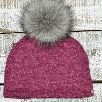 Faux Fur Pompom Toque Red