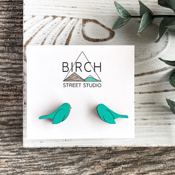 Teal Bird Stud Earrings